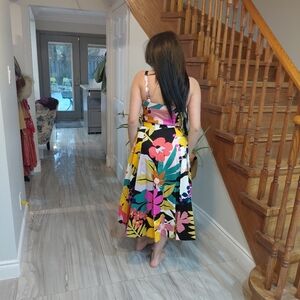 RACHEL Rachel Roy Black Floral Midi Sundress with Bright Blooms